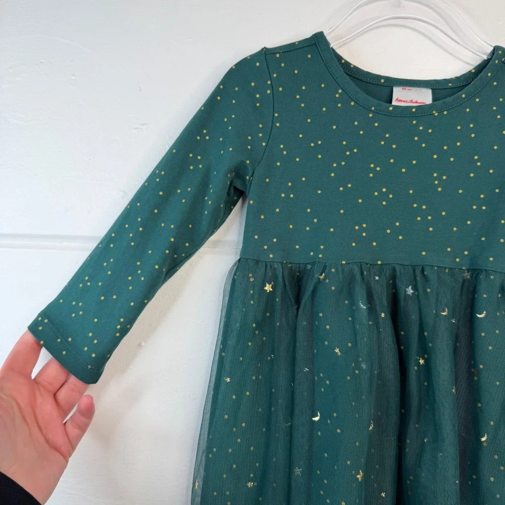 Hanna Andersson Baby Tulle Dress 85‎ 2T Green Gold Whimsy